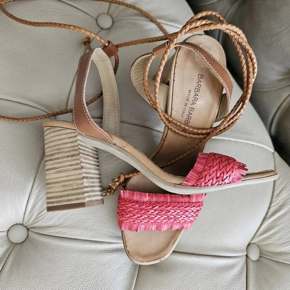 Barbara Barbieri Leather Ankle Tie Sandals High Heel Italy Red Brown  size 8.5 - Picture 1 of 6